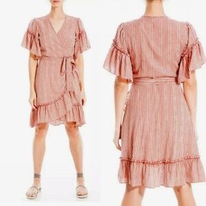 NWT Max Studio Wrap Dress In Red/White Checkered Print Size Medium